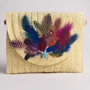 OCEAN MIRAGE HAND DESIGNED LAYERED STRAW ENVELOPE CLUTCH/ CROSSBODY PURSE